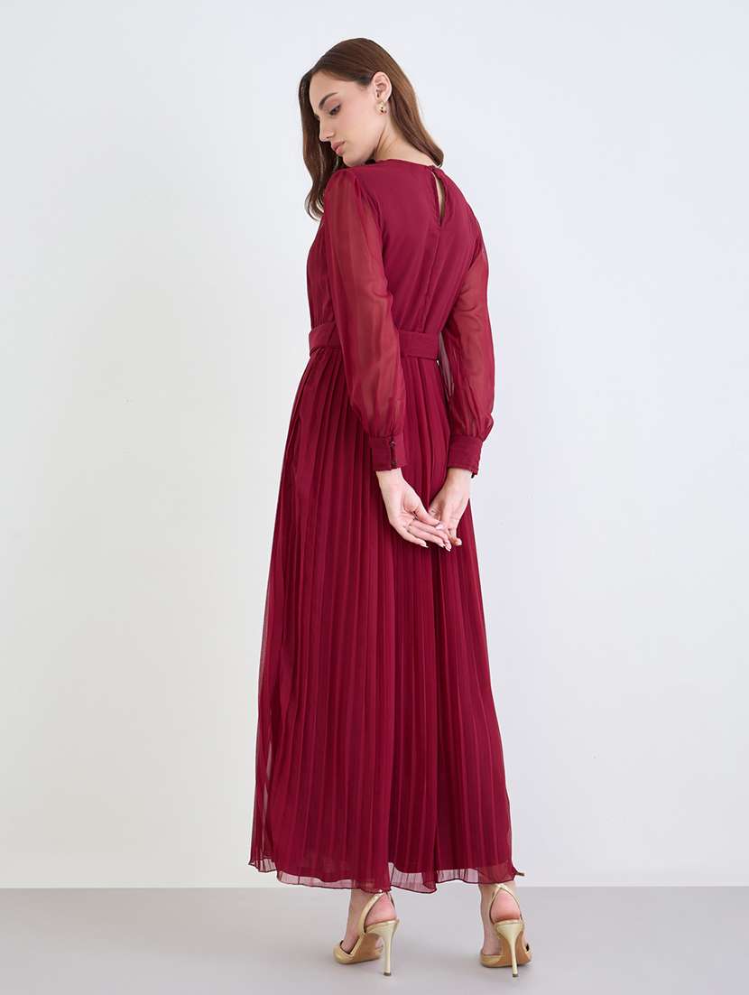 women solid puff sleeve a-line dress - 22285441 -  Standard Image - 3