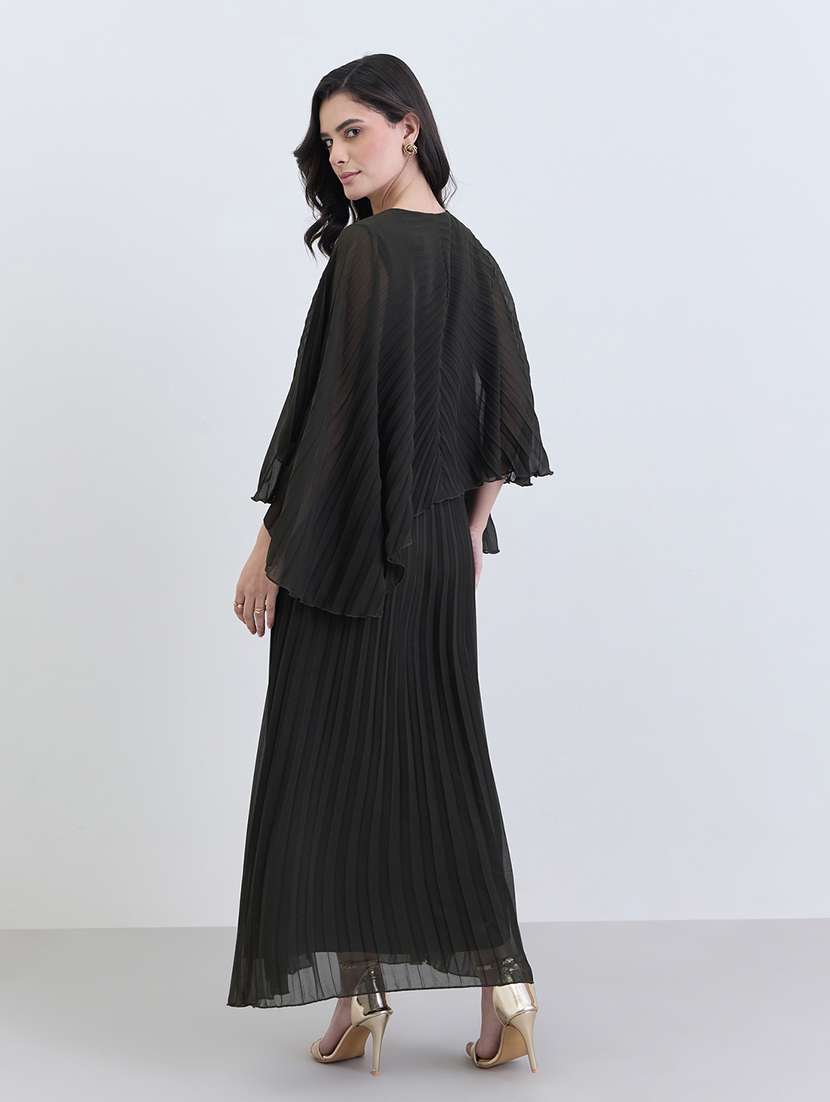 women solid cape sleeve a-line dress - 22285444 -  Standard Image - 3