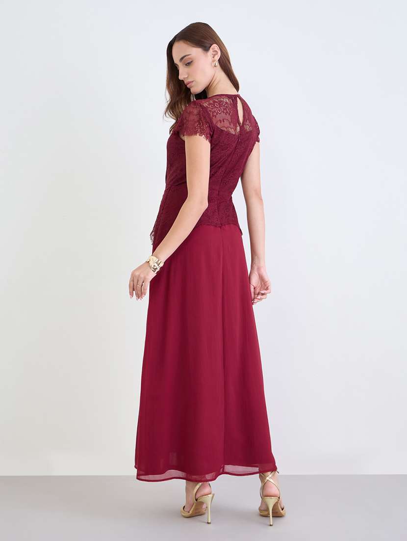 women solid cap sleeve lace a-line dress - 22285461 -  Standard Image - 3