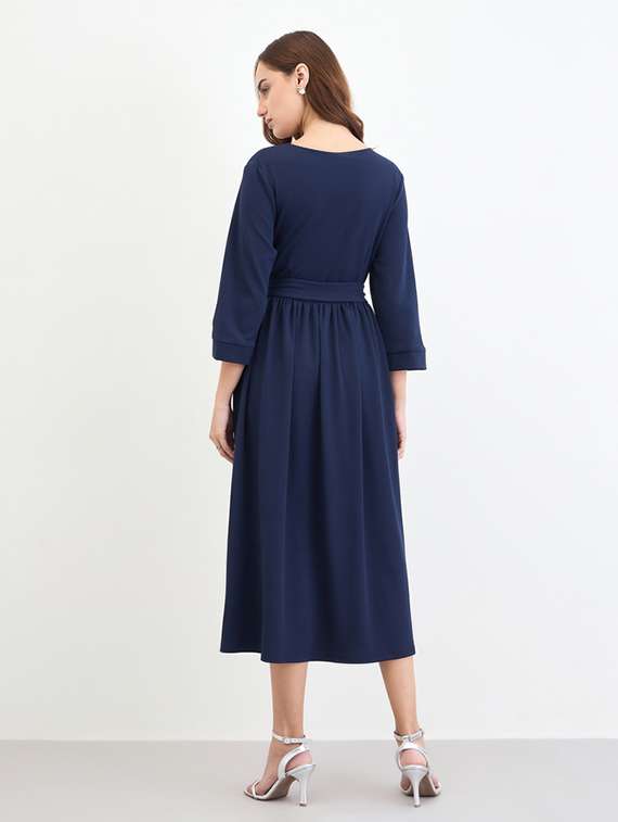 women solid long sleeve wrap dress - 22285462 -  Standard Image - 3