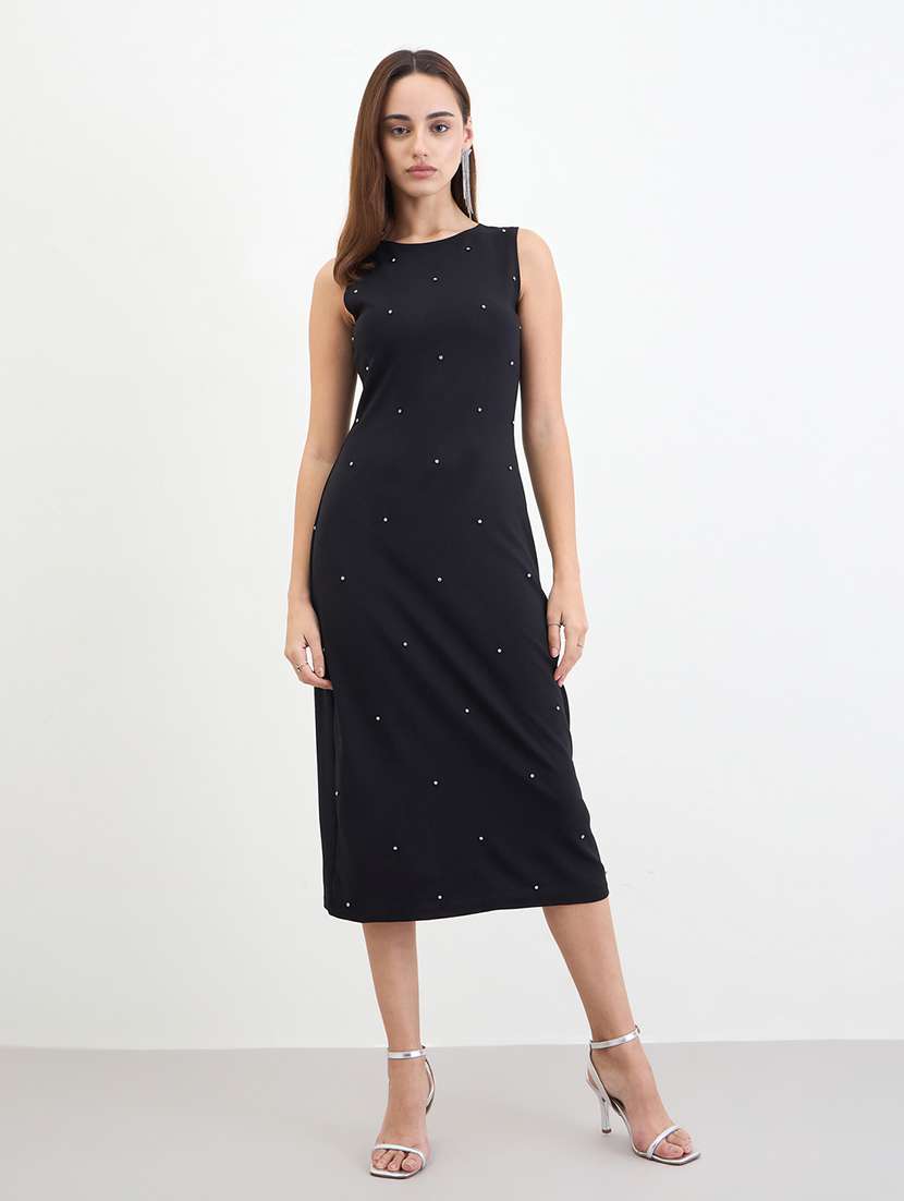 women embellished sleeveless bodycon dress