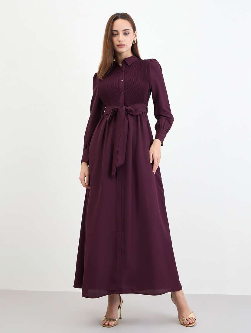 women solid collared long sleeve shirt dress