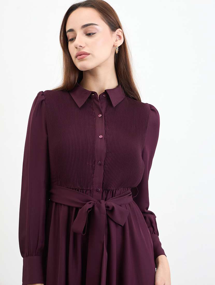 women solid collared long sleeve shirt dress - 22285464 -  Standard Image - 3