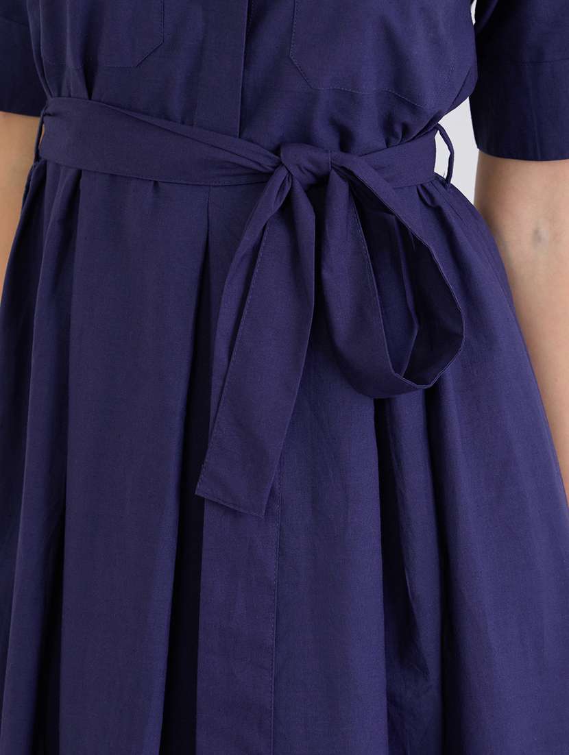 women solid collared short sleeve flared dress - 22285471 -  Standard Image - 5