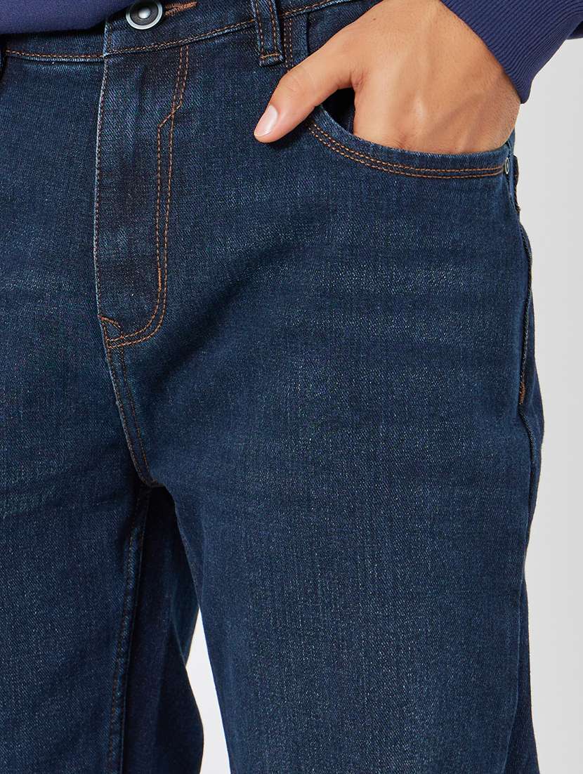 men plain mid rise straight fit jeans - 22285485 -  Standard Image - 3