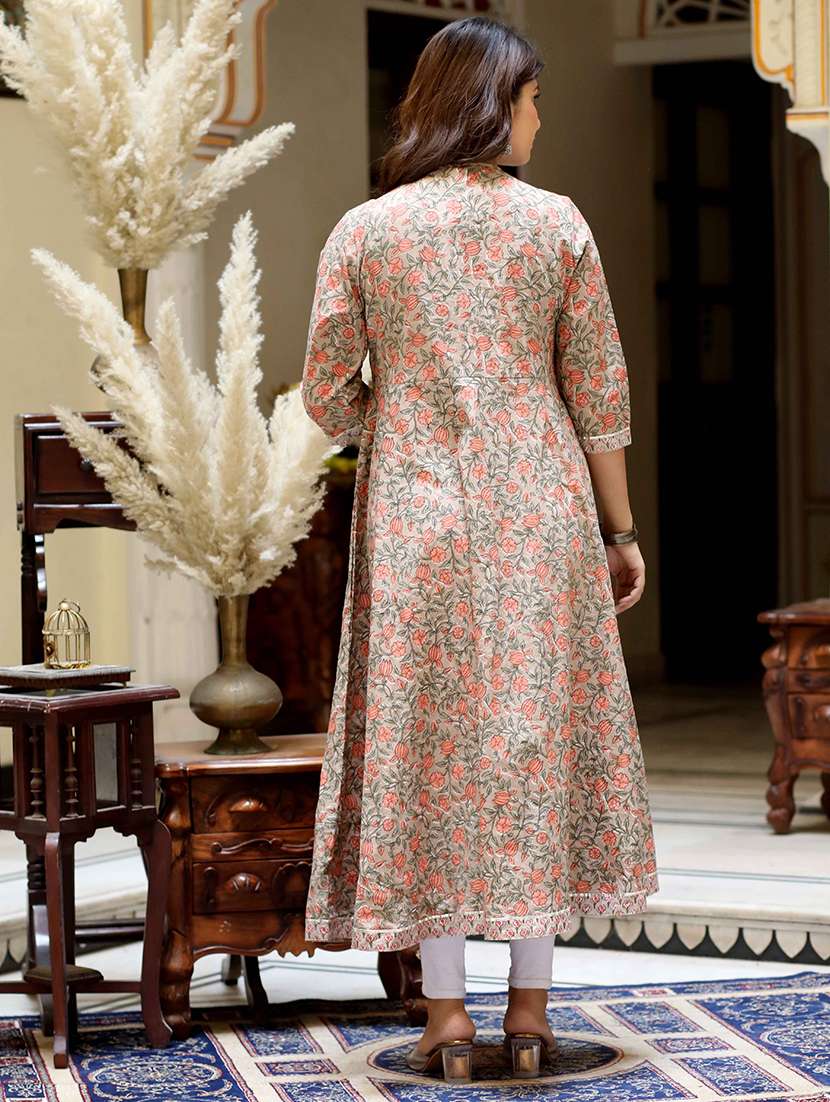 women printed three quarter sleeve anarkali kurta - 22285505 -  Standard Image - 3