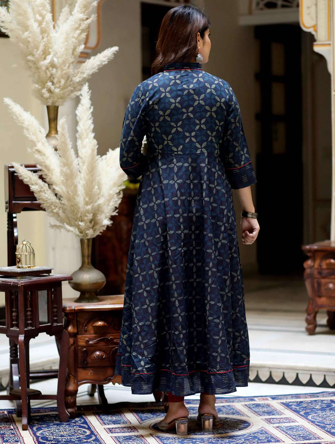 women printed three quarter sleeve angrakha kurta - 22285509 -  Standard Image - 3