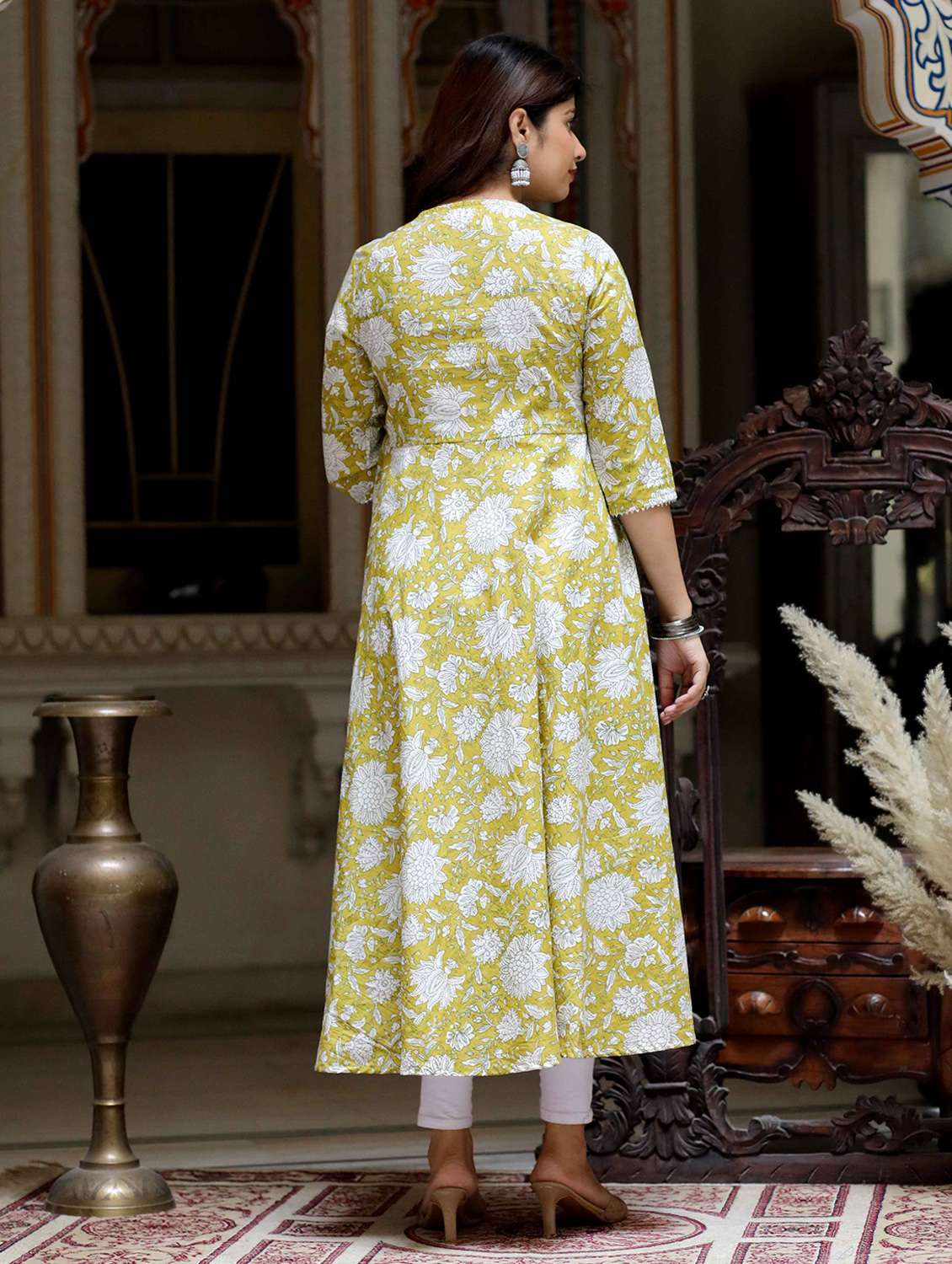 yellow cotton anarkali women printed three quarter sleeve anarkali kurta - 22285512 -  Standard Image - 3