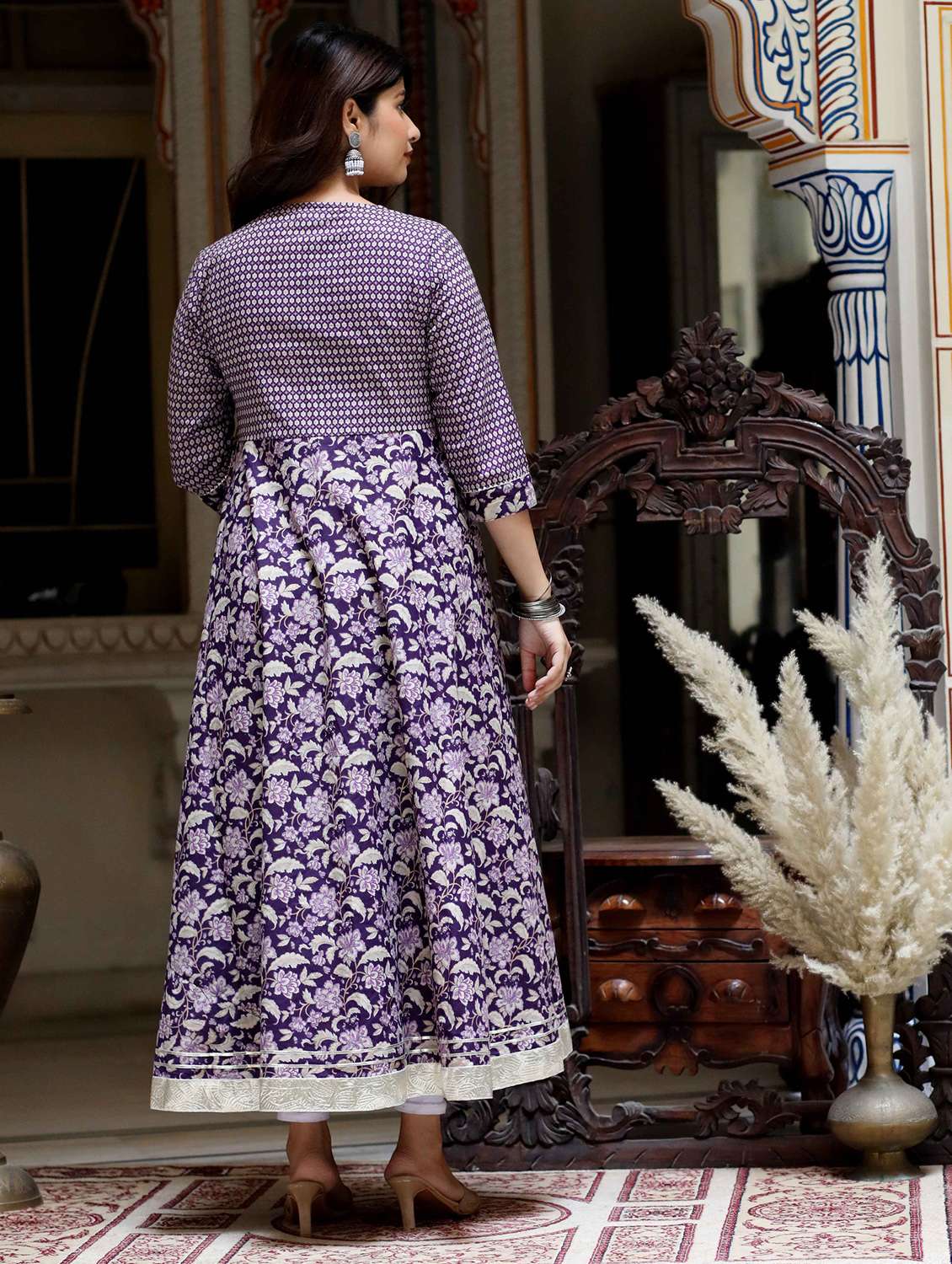 women printed three quarter sleeve anarkali kurta - 22285517 -  Standard Image - 3