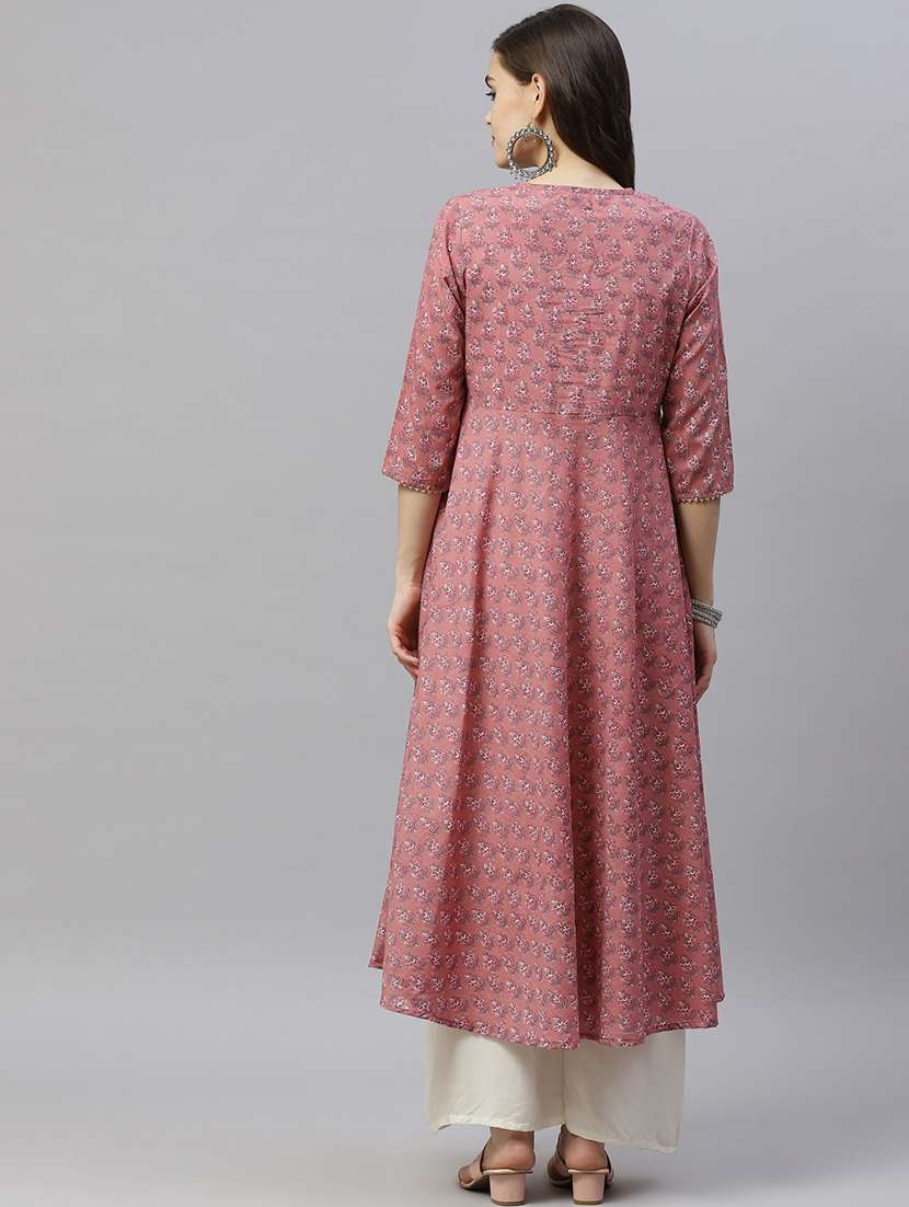 women printed three quarter sleeve anarkali kurta - 22285523 -  Standard Image - 3