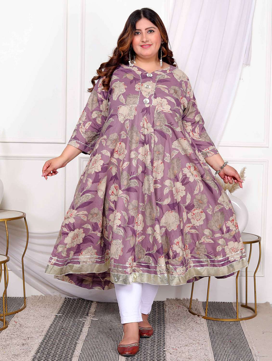 women printed three quarter sleeve anarkali kurta