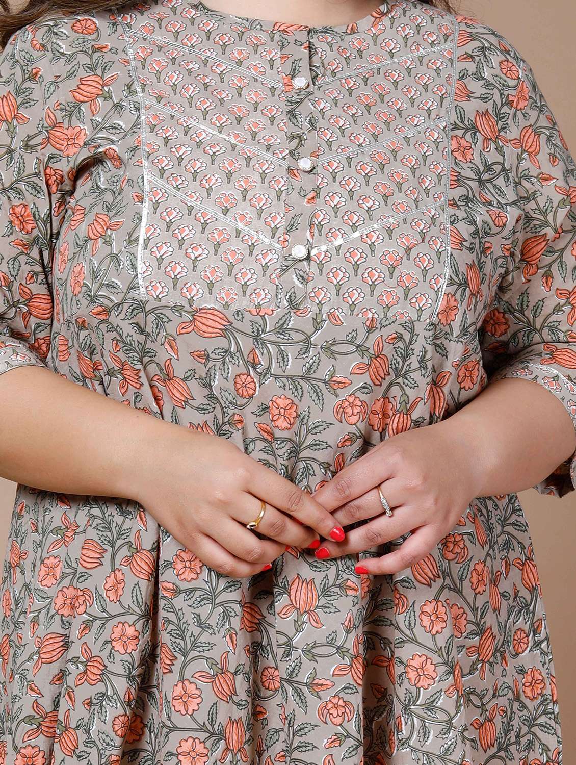 women printed three quarter sleeve anarkali kurta - 22285529 -  Standard Image - 5