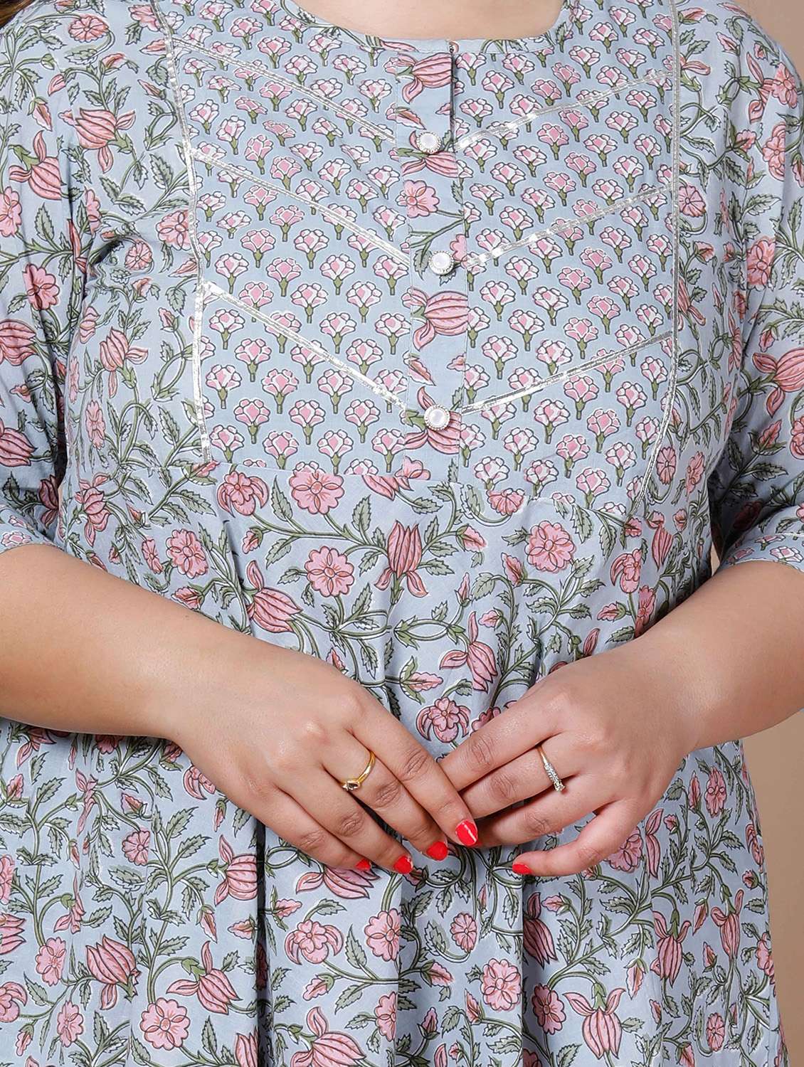 women printed three quarter sleeve anarkali kurta - 22285530 -  Standard Image - 5