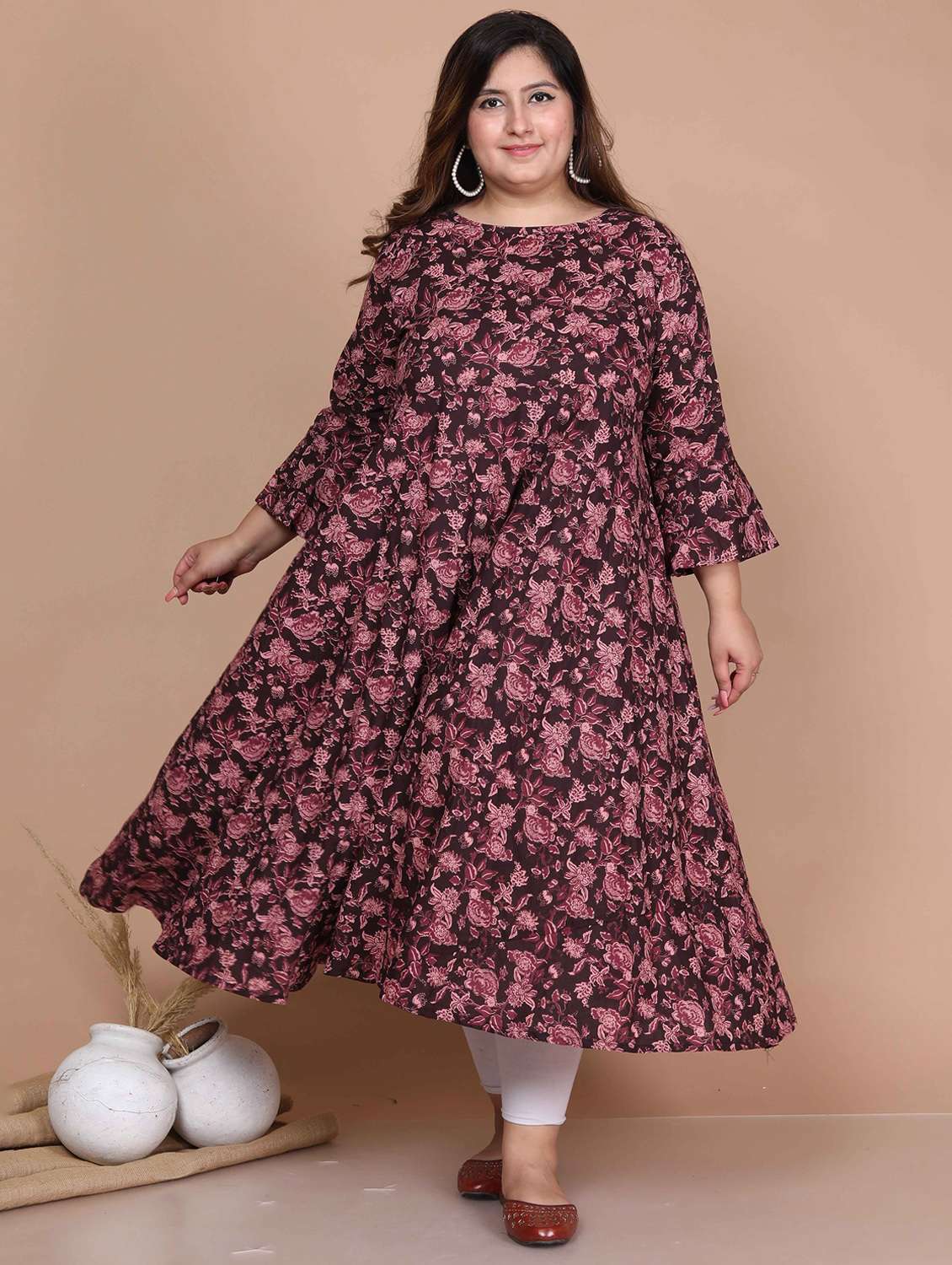 women printed three quarter sleeve anarkali kurta