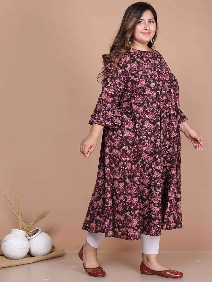 women printed three quarter sleeve anarkali kurta - 22285531 -  Standard Image - 3