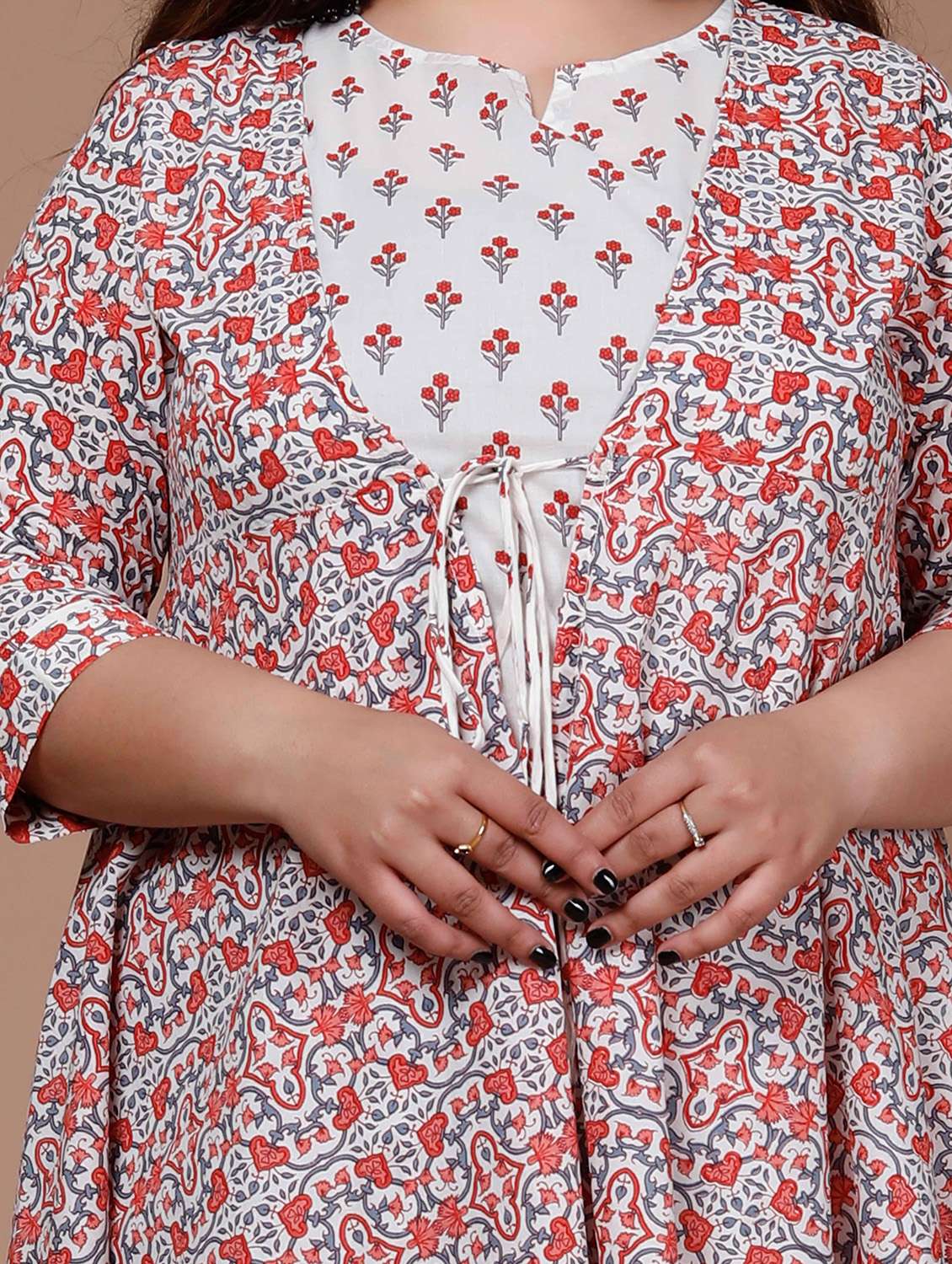 women plus size floral printed three quarter sleeve a-line kurta - 22285535 -  Standard Image - 5