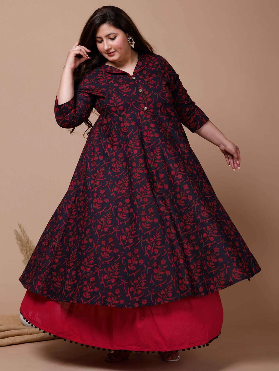 women plus size floral printed three quarter sleeve anarkali kurta