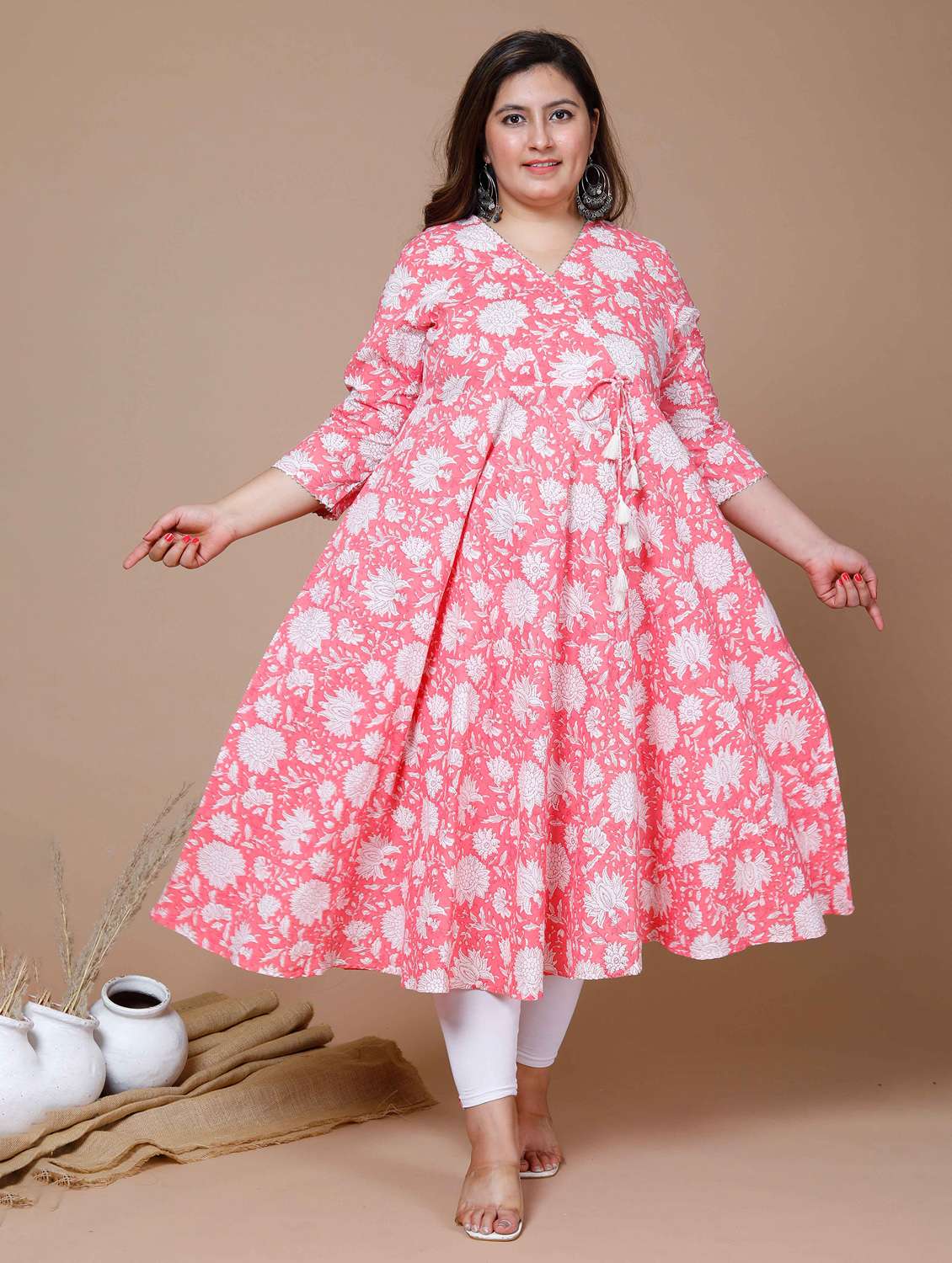 women printed three quarter sleeve anarkali kurta