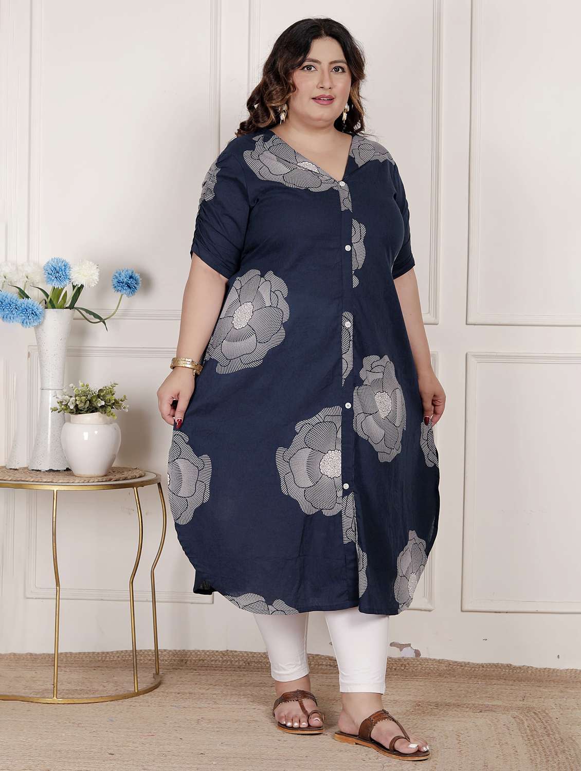 women plus size floral printed short sleeve a-liine kurta - 22285544 -  Standard Image - 3