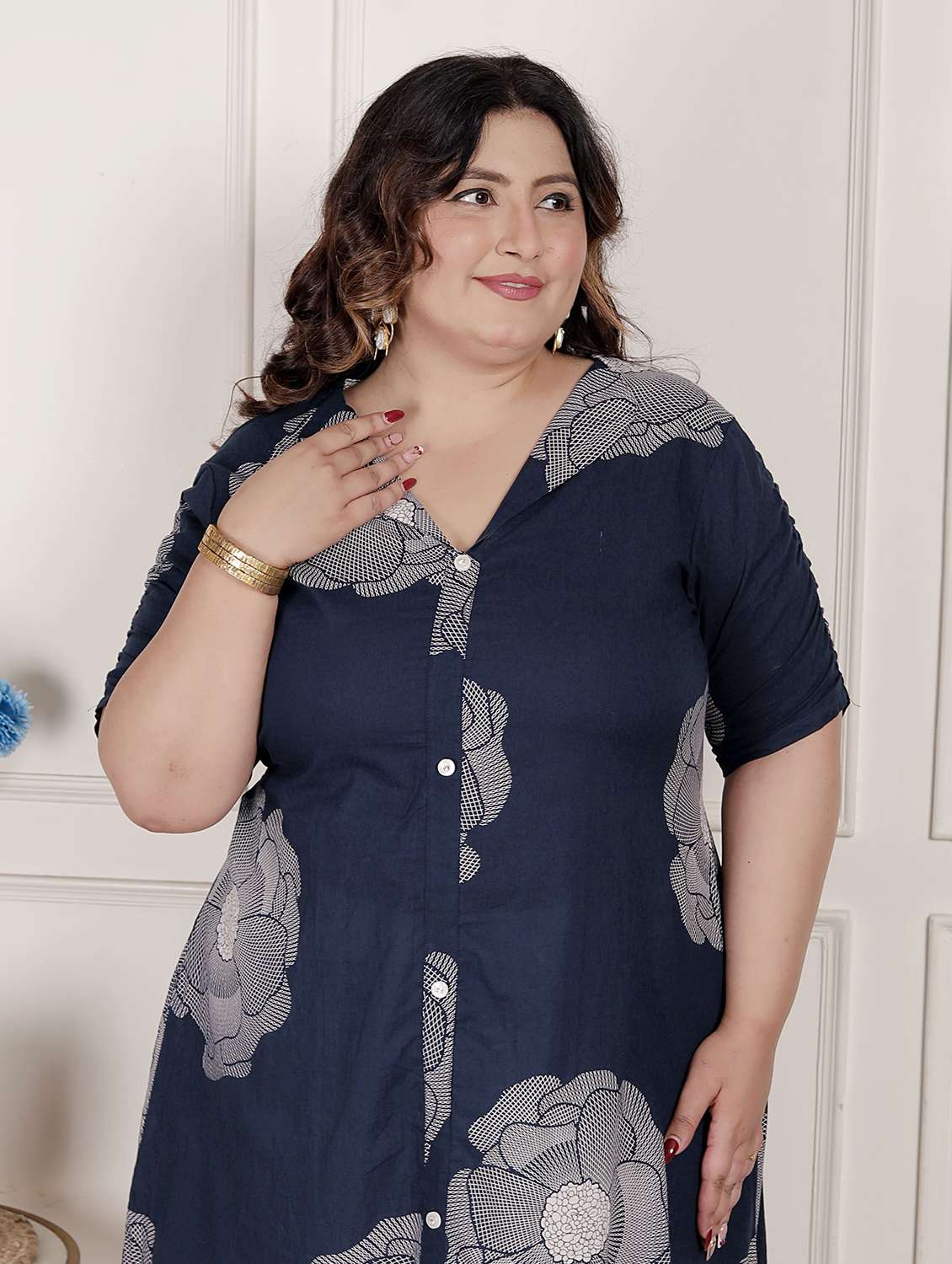 women plus size floral printed short sleeve a-liine kurta - 22285544 -  Standard Image - 5