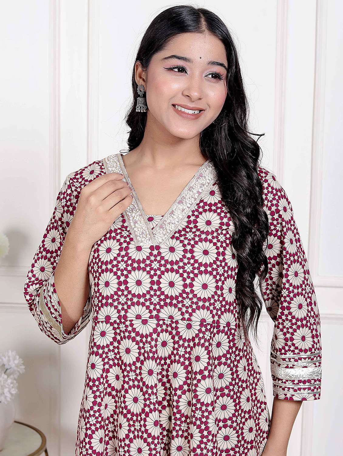 women printed three quarter sleeve anarkali kurta - 22285548 -  Standard Image - 3