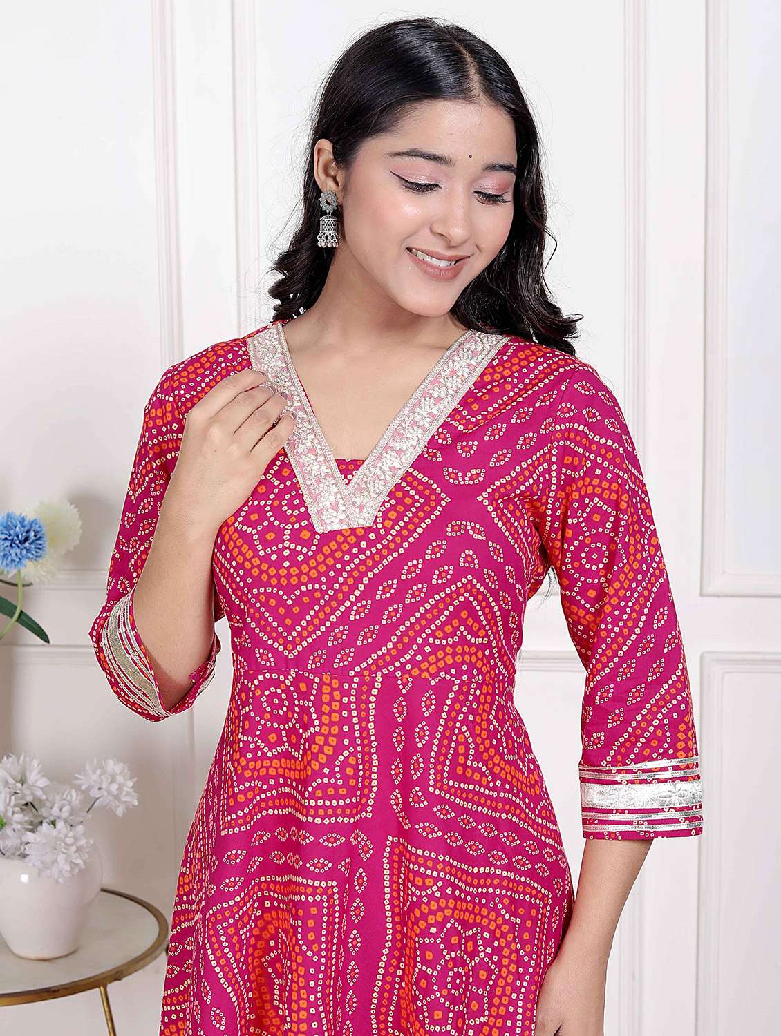 women printed three quarter sleeve anarkali kurta - 22285549 -  Standard Image - 3