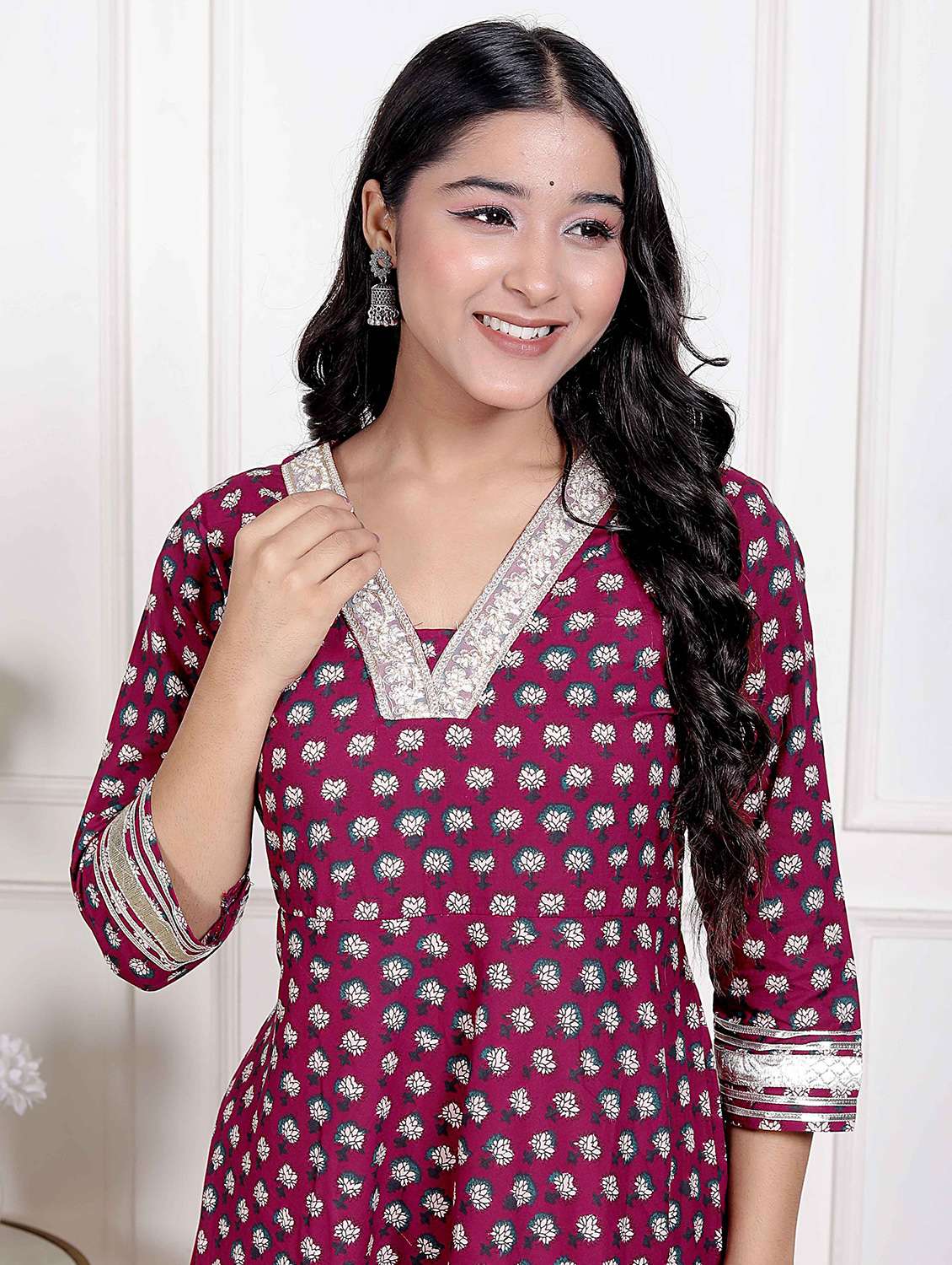 women printed three quarter sleeve anarkali kurta - 22285551 -  Standard Image - 3