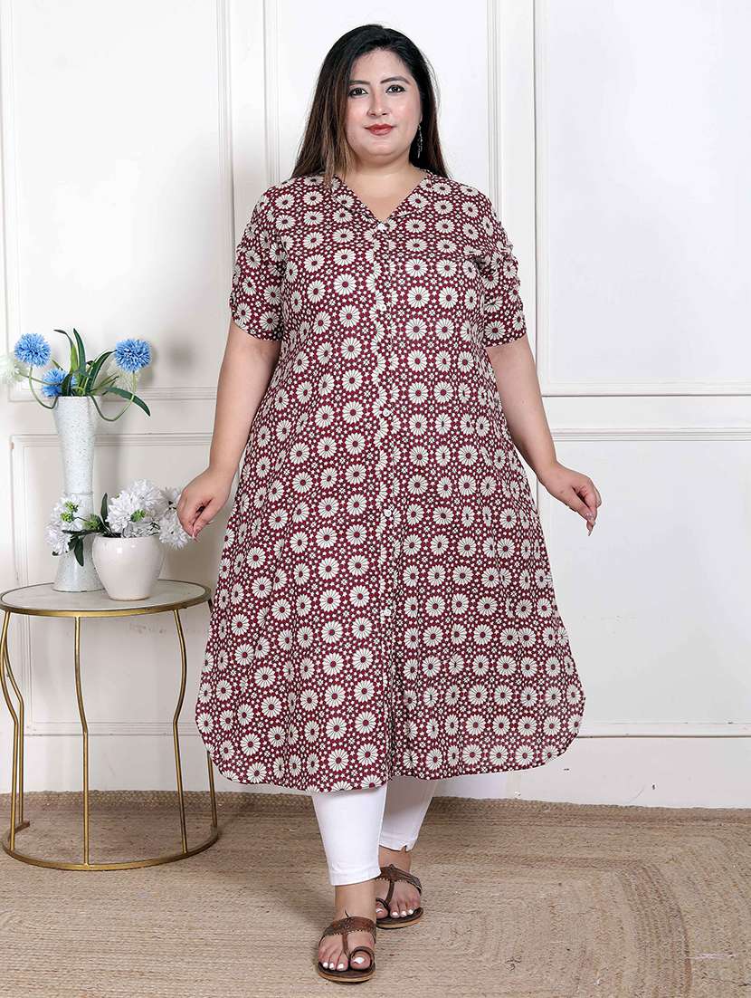 women plus size printed short sleeve a-liine kurta - 22285555 -  Standard Image - 3