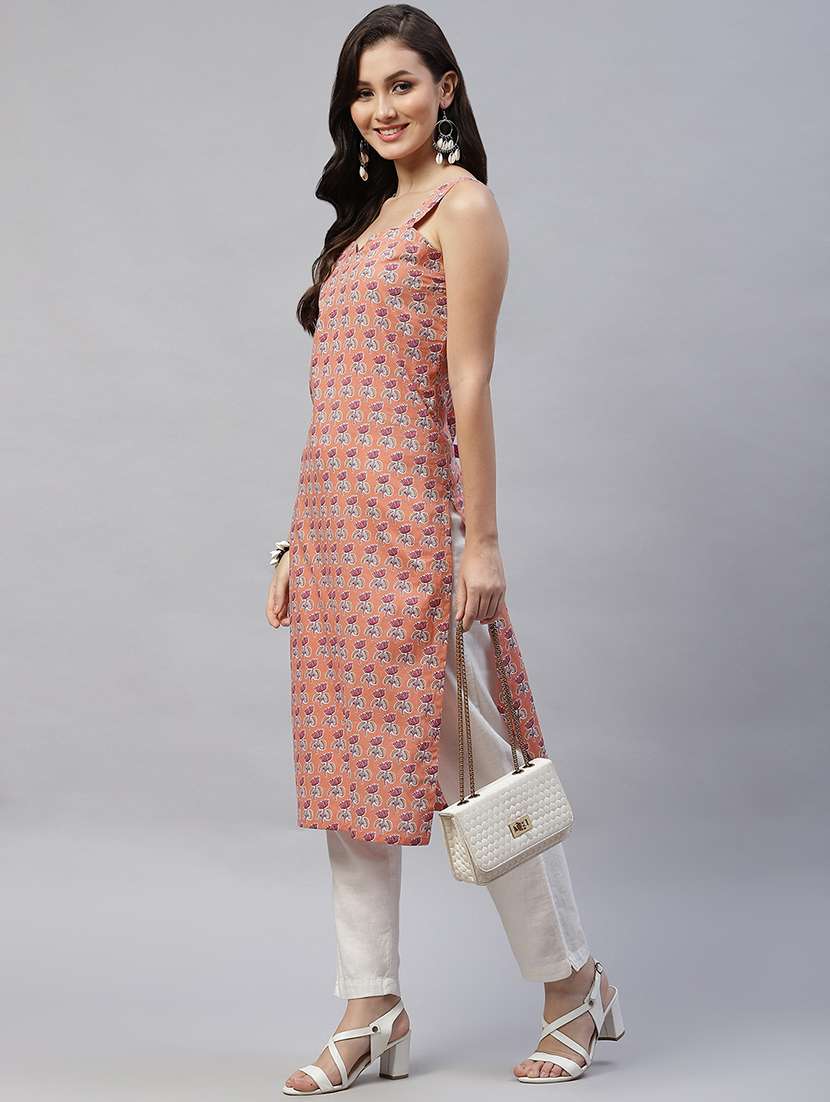 women floral shoulder strap straight kurta