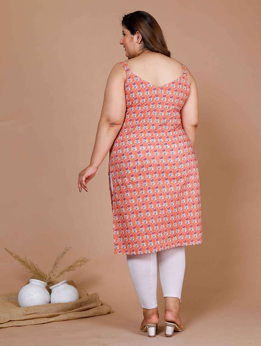 women plus size floral shoulder strap straight kurta - 22285558 -  Standard Image - 3