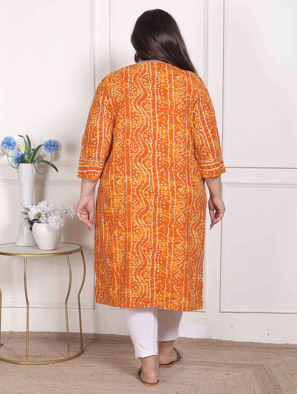 women plus size bandhani three quarter sleeve straight kurta - 22285560 -  Standard Image - 3