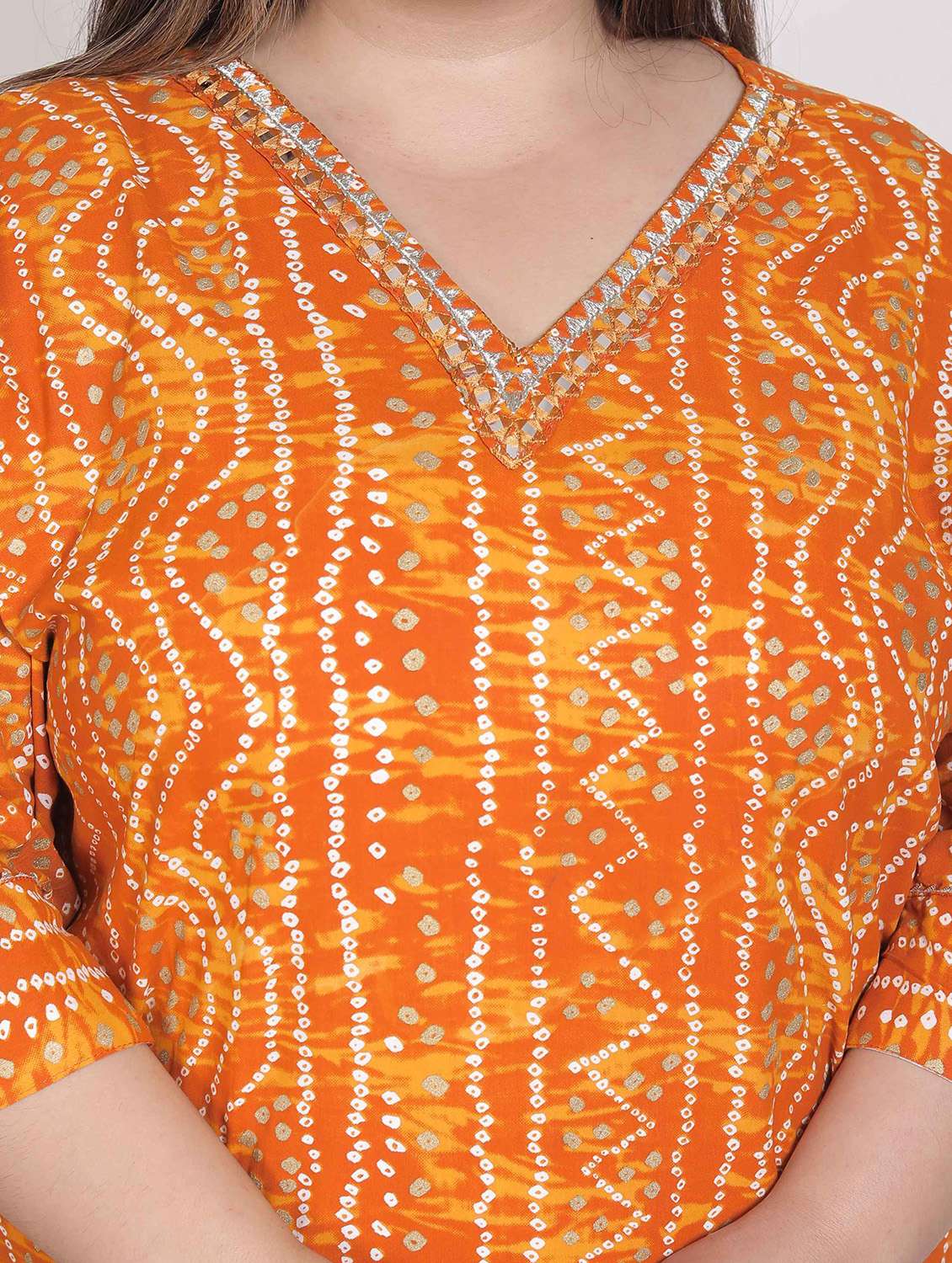 women plus size bandhani three quarter sleeve straight kurta - 22285560 -  Standard Image - 5