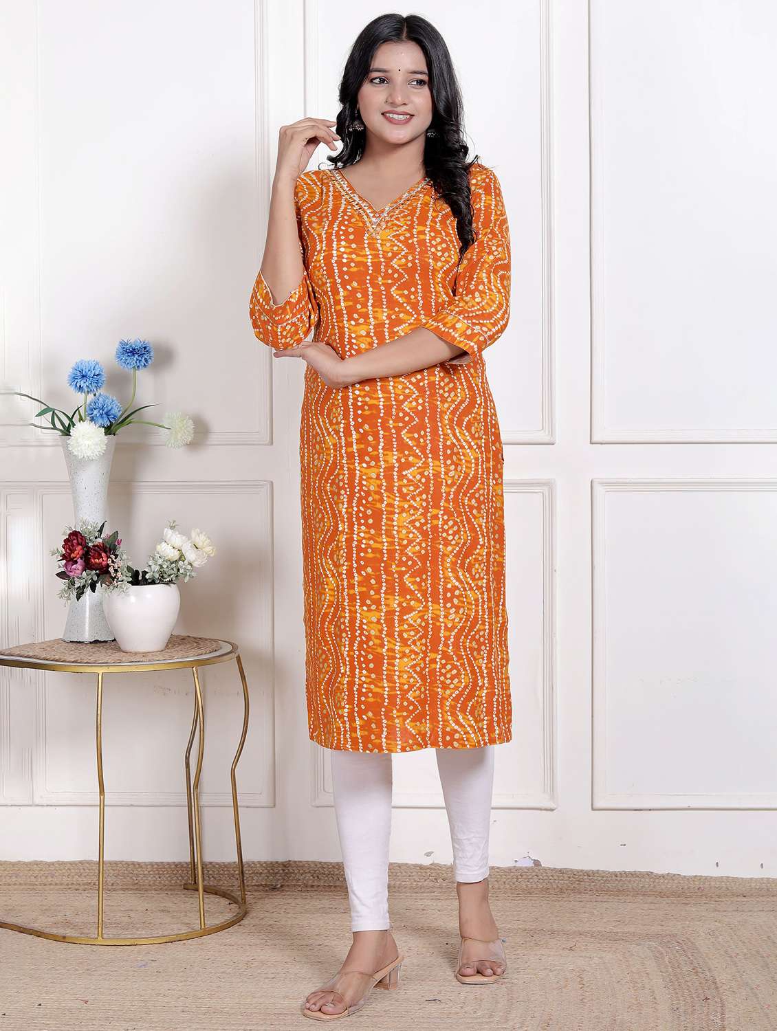 women printed three quarter sleeve straight kurta - 22285562 -  Standard Image - 3