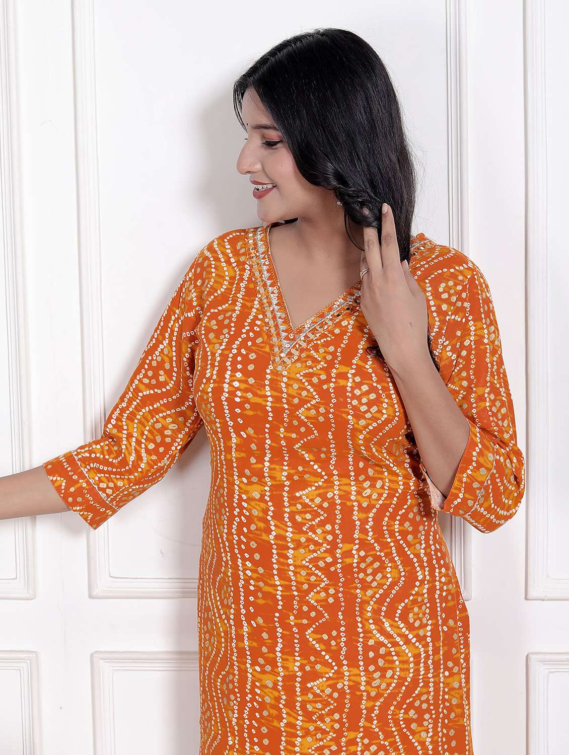 women printed three quarter sleeve straight kurta - 22285562 -  Standard Image - 5