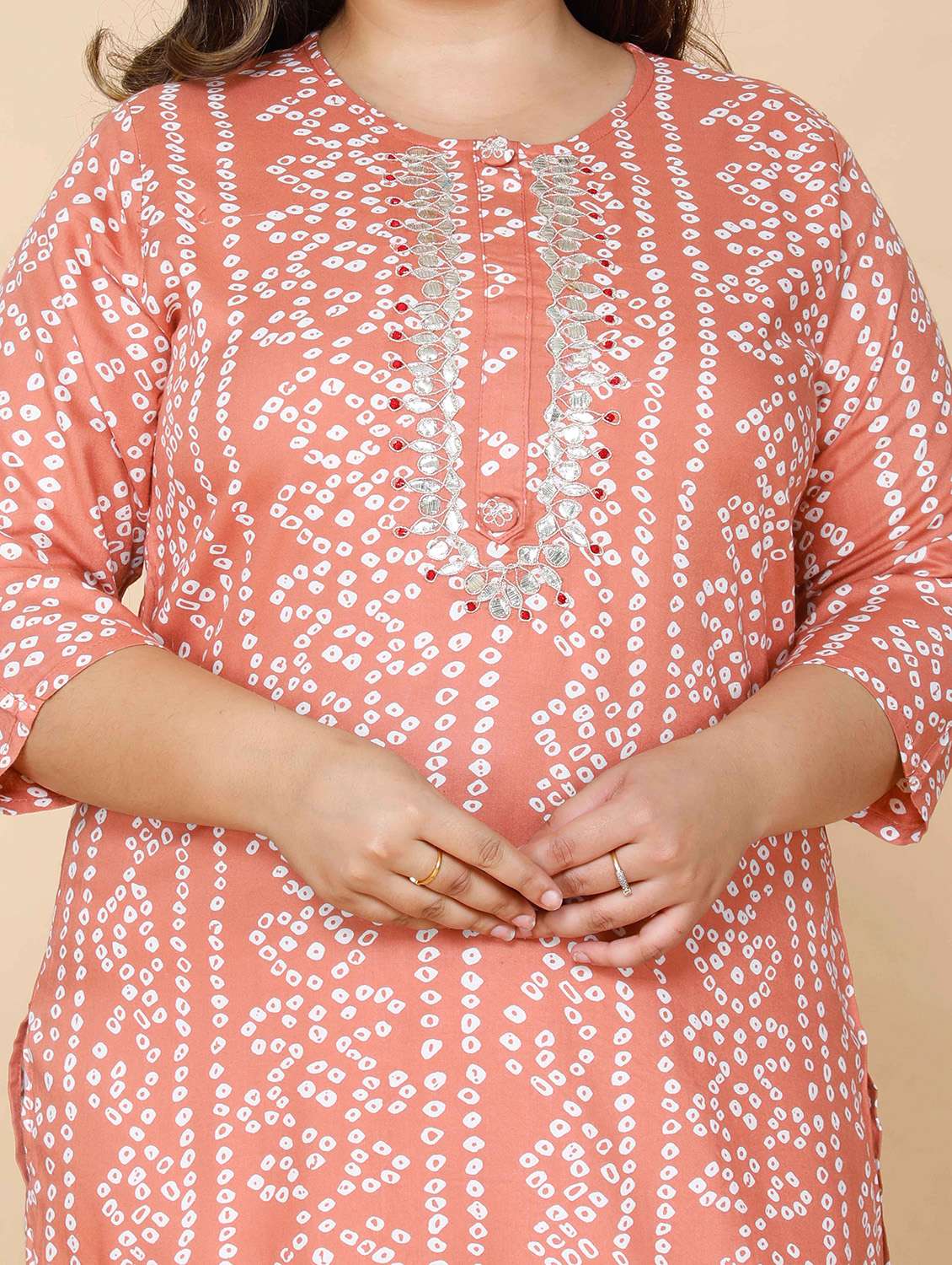 women printed three quarter sleeve straight kurta - 22285564 -  Standard Image - 5