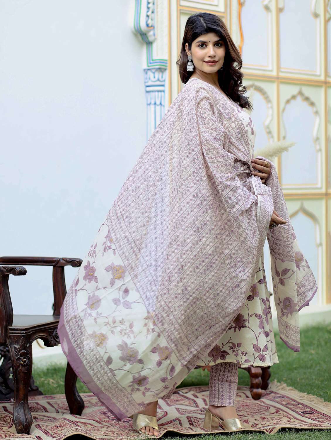 women printed three quarter sleeve kurta pant with dupatta set - 22285566 -  Standard Image - 3