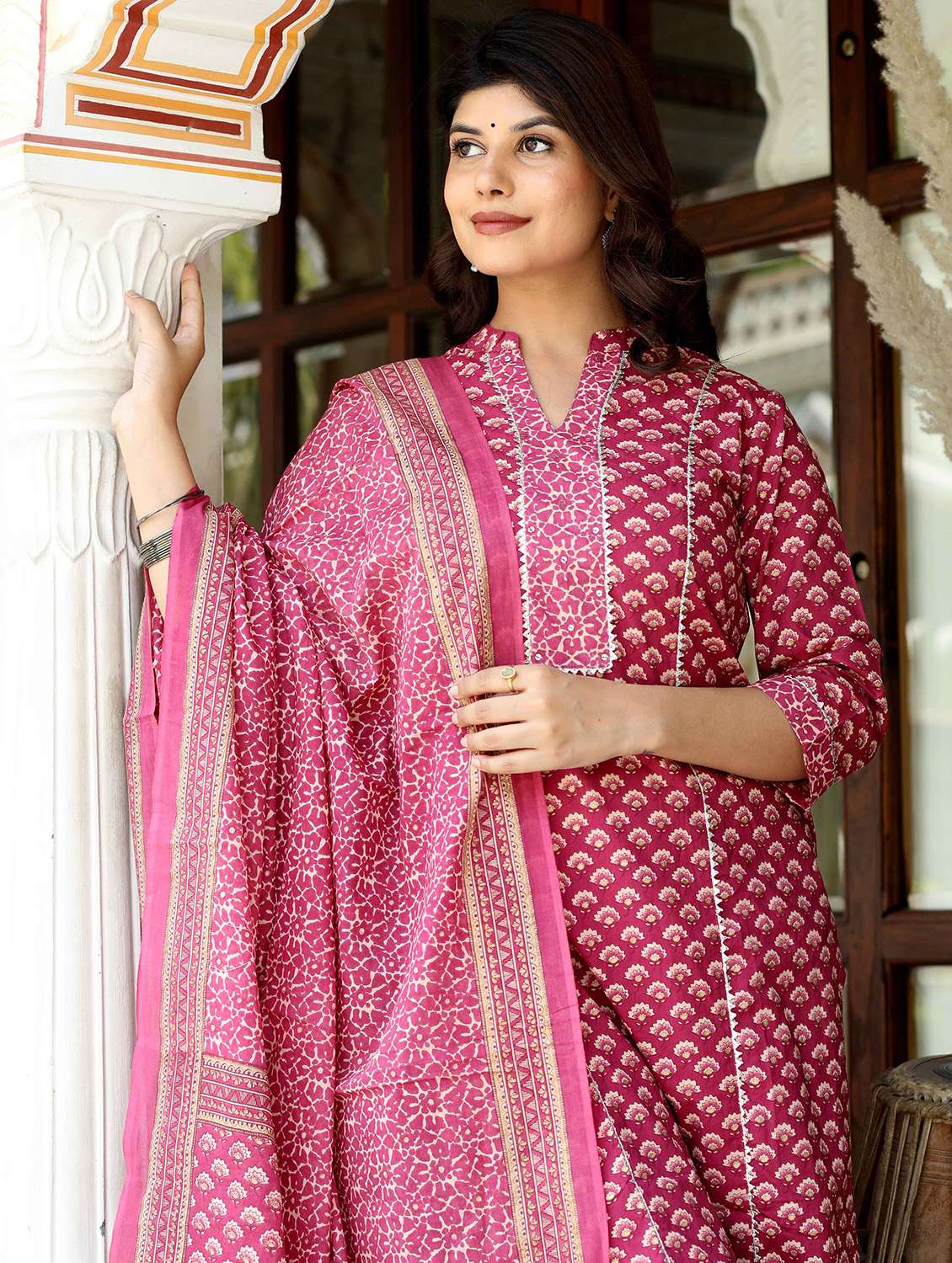 women printed three quarter sleeve kurta palazzo with dupatta set - 22285570 -  Standard Image - 5