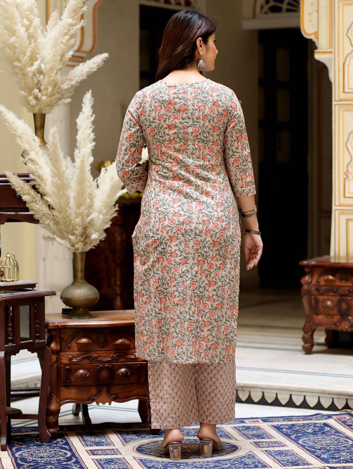 women printed three quarter sleeve kurta palazzo with dupatta set - 22285572 -  Standard Image - 3