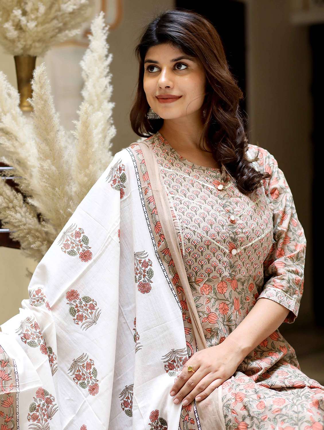 women printed three quarter sleeve kurta with dupatta set - 22285584 -  Standard Image - 5