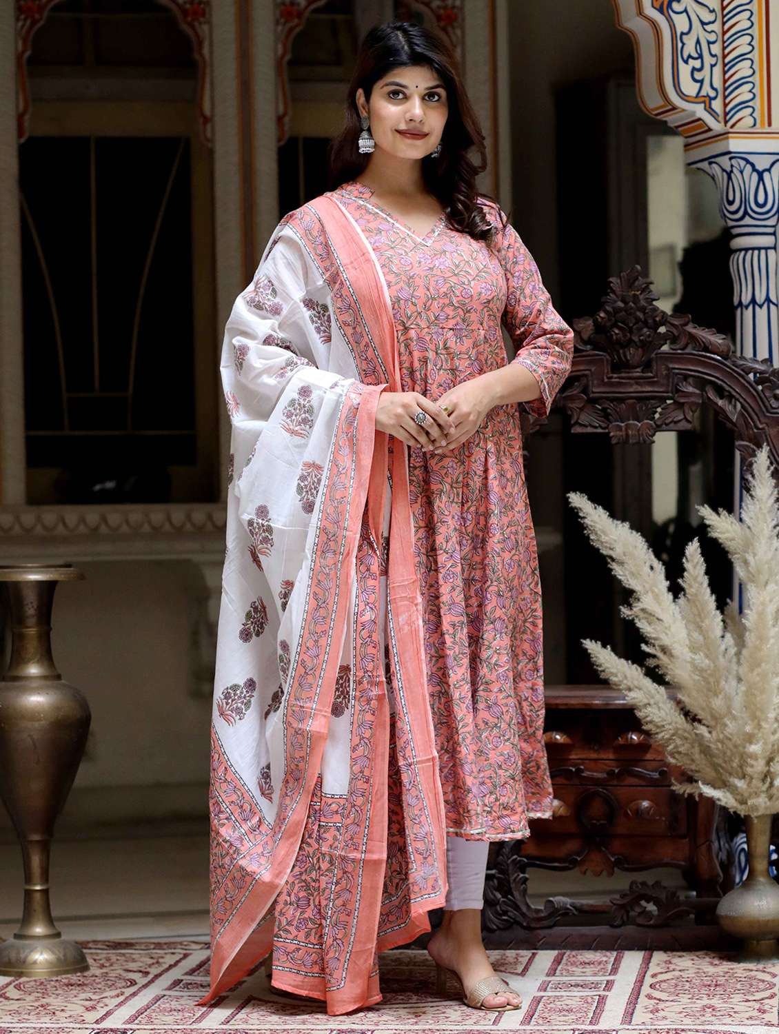 women printed three quarter sleeve kurta with dupatta set - 22285587 -  Standard Image - 3