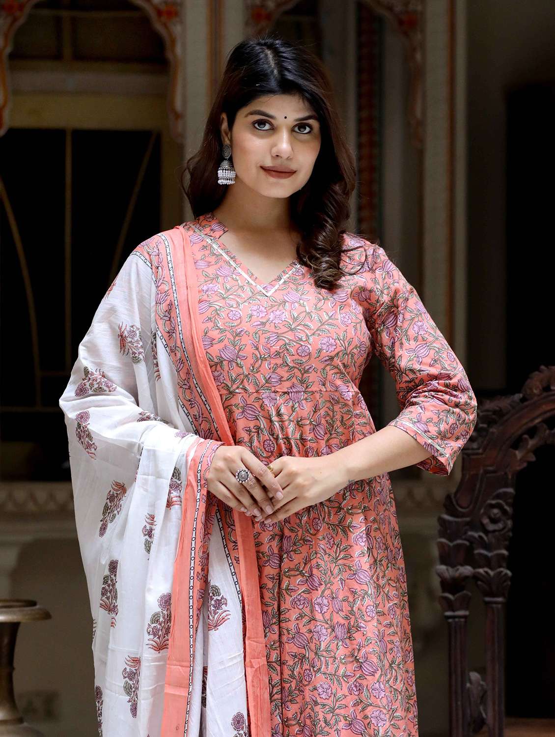 women printed three quarter sleeve kurta with dupatta set - 22285587 -  Standard Image - 5
