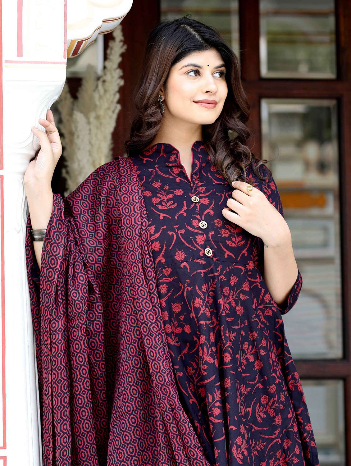 women printed three quarter sleeve kurta with dupatta set - 22285589 -  Standard Image - 5