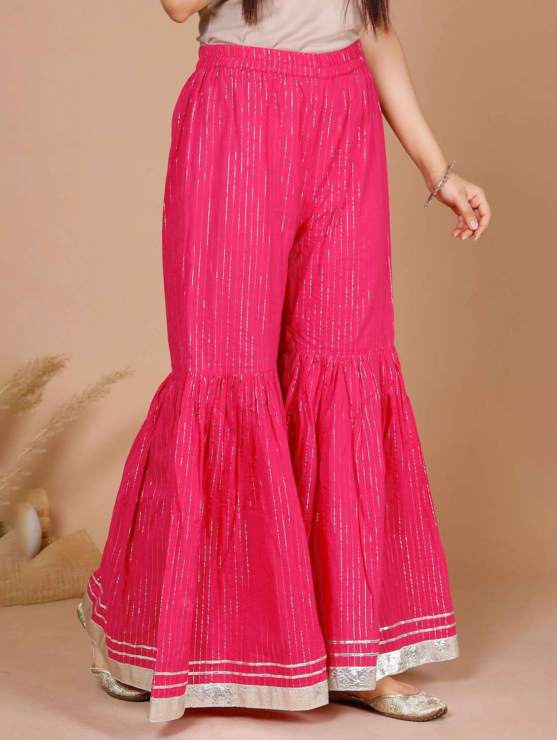 women striped three quarter sleeve kurta sharara set - 22285611 -  Standard Image - 3