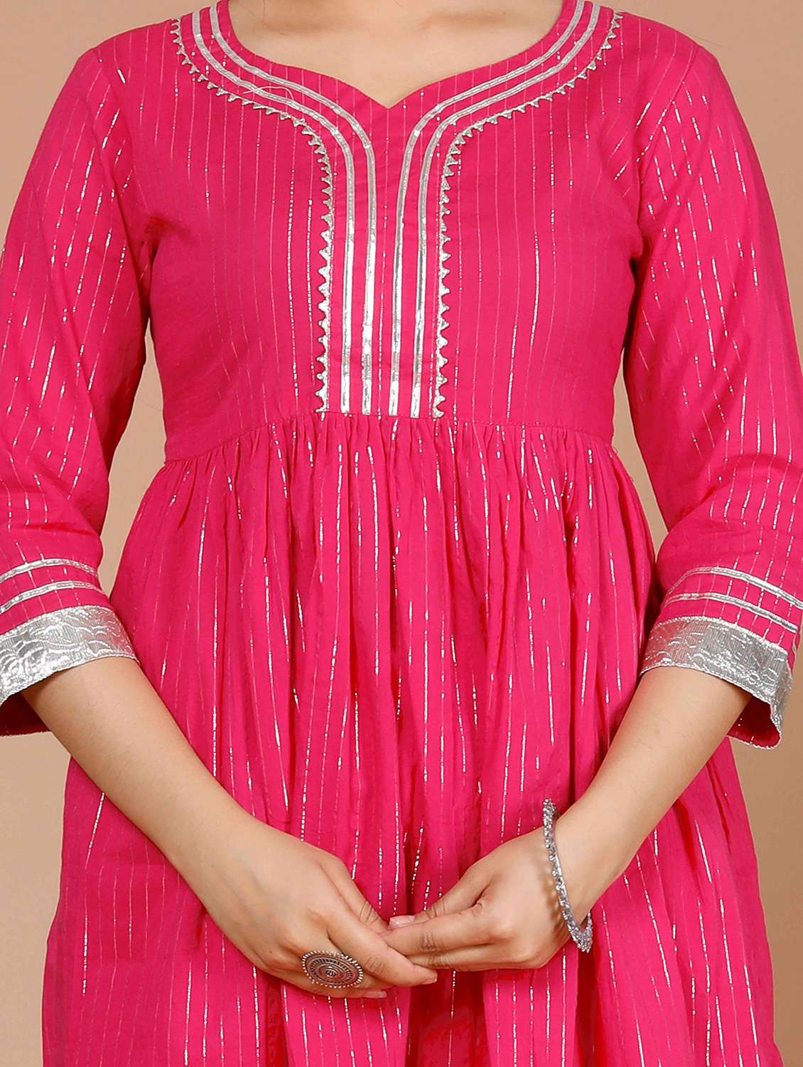 women striped three quarter sleeve kurta sharara set - 22285611 -  Standard Image - 5