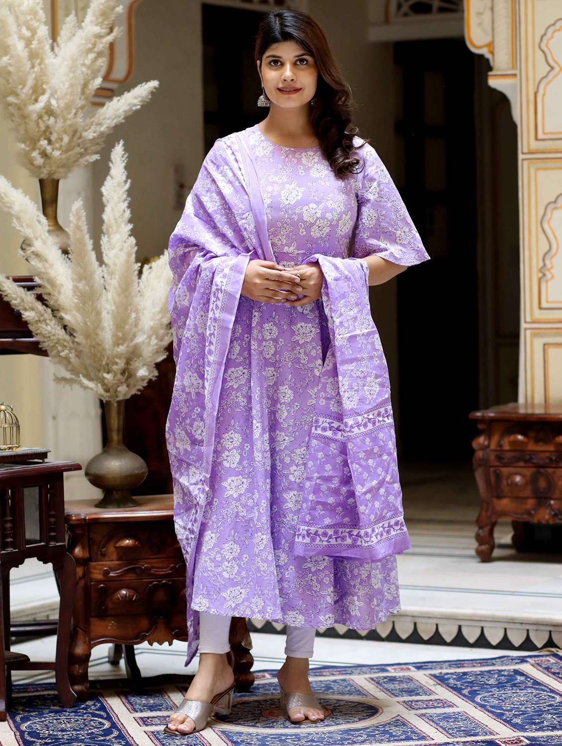 women floral short sleeve kurta with dupatta set - 22285614 -  Standard Image - 3