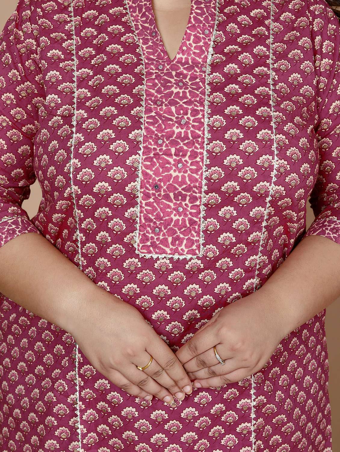 women plus size floral three quarter sleeve kurta palazzo set - 22285627 -  Standard Image - 3