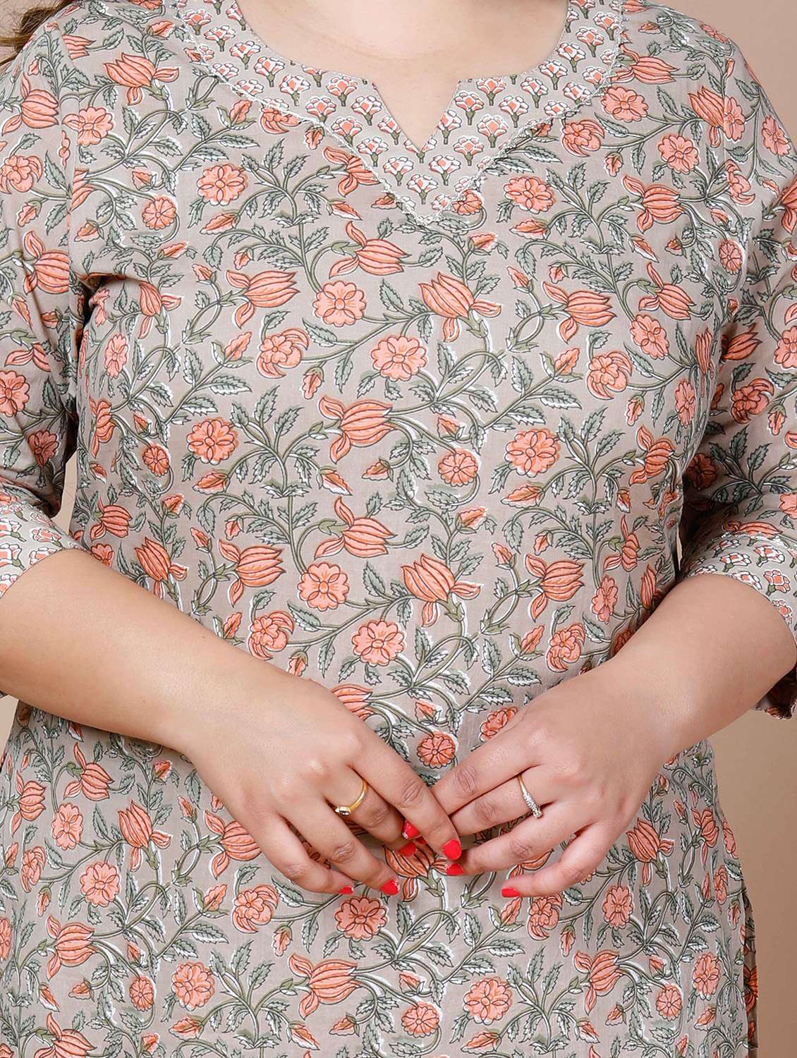 women plus size floral three quarter sleeve kurta palazzo set - 22285629 -  Standard Image - 5