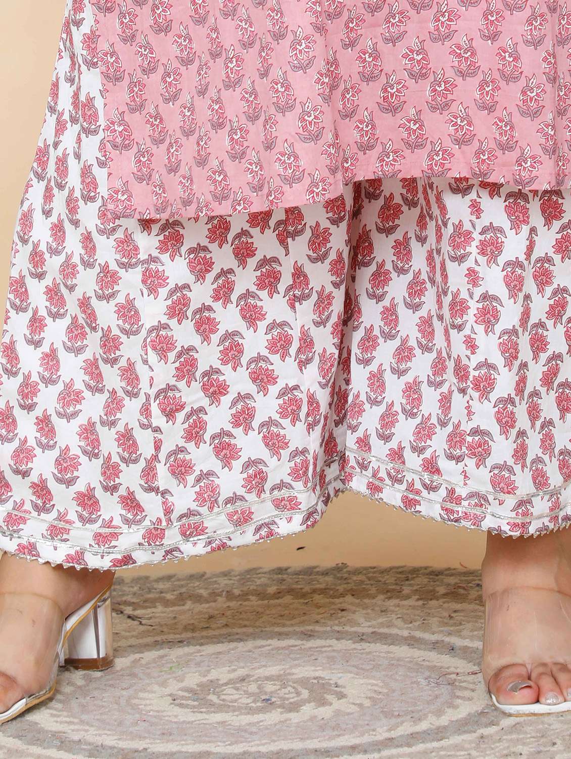 women plus size floral three quarter sleeve kurta palazzo set - 22285633 -  Standard Image - 3