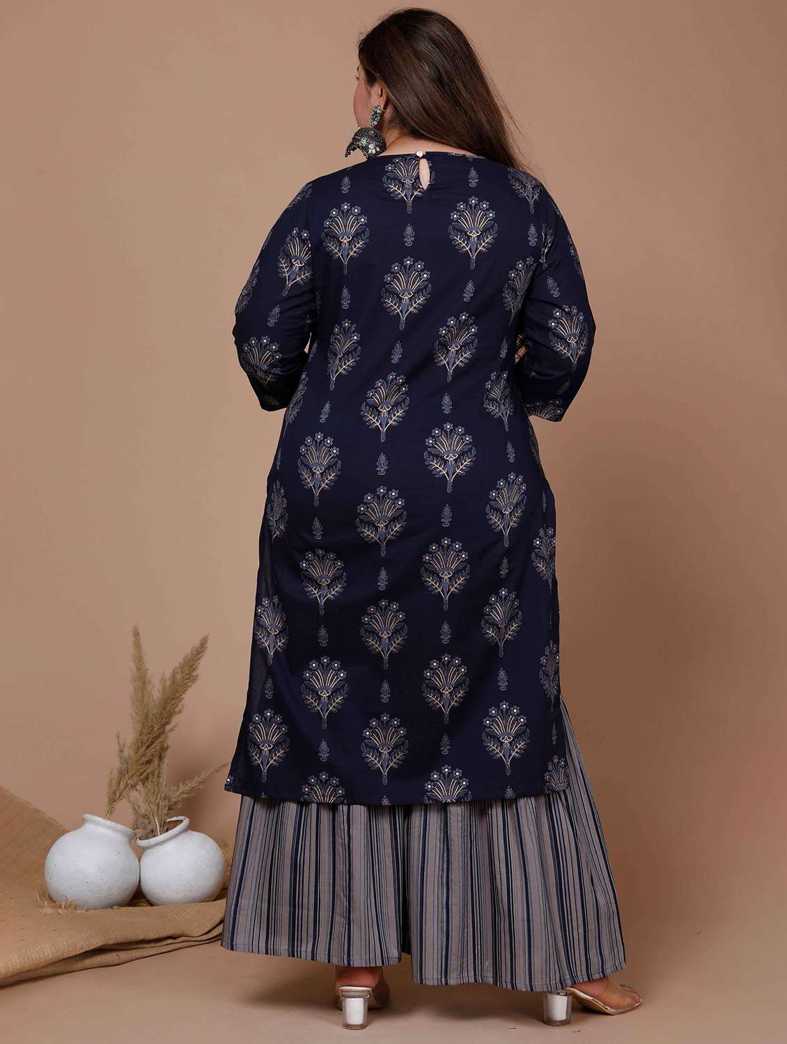 women plus size printed three quarter sleeve kurta sharara set - 22285644 -  Standard Image - 3
