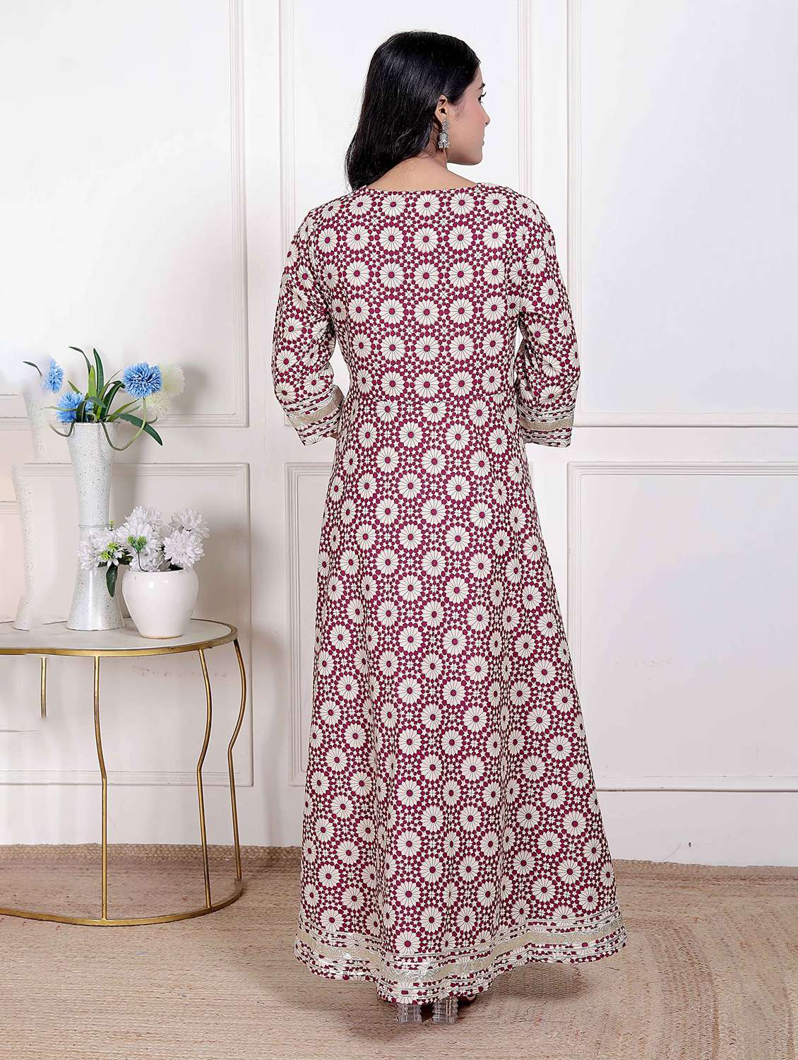 women floral three quarter sleeve kurta with dupatta set - 22285680 -  Standard Image - 3